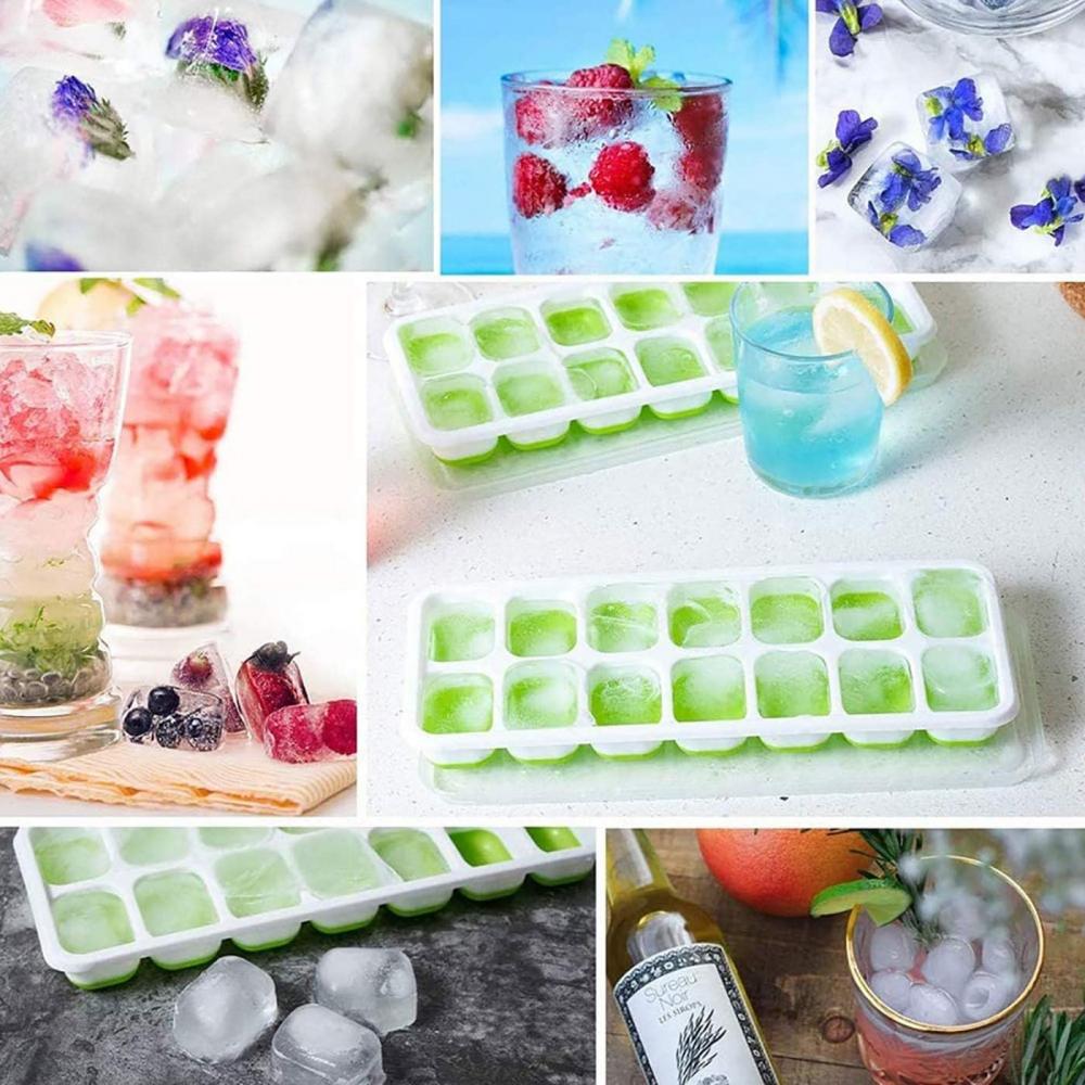 Ice Cube Trays - Silicone Base with lids, BPA Free Food Grade, Easy-Release Silicone Flexible Ice Cube Molds Ice Maker for Home, 14-Ice Cube (4 Colors) 