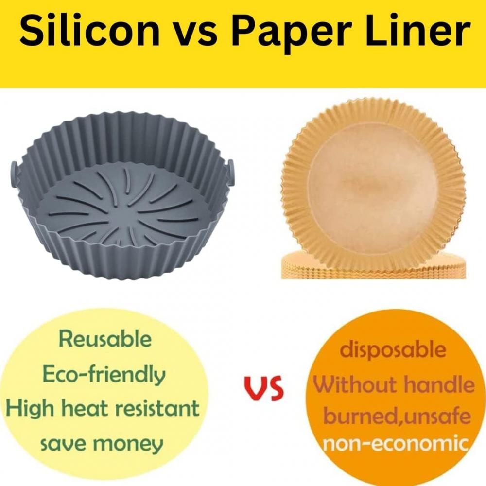 Silicone Air Fryer Liners are reusable, non-stick, and oil-proof Silicone Air Fryer Liners are perfect for roasting, baking, and microwaving. Waterproof, easy to clean and durable