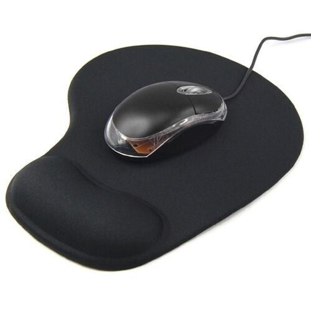 BLACK ANTI-SLIP MOUSE MAT PAD WITH GEL WRIST SUPPORT PC & LAPTOP ~UK SELLER~