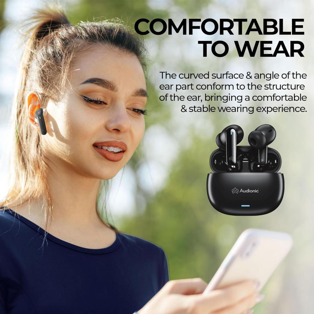 Audionic Airbud 425 Quad Mic, ENC Wireless Earbuds, Gaming mode Low Latency Earbud With 40 Hours Playtime, IPx4 Water Proof Wireless Earphones With Voice Assistance Bluetooth Earbuds.