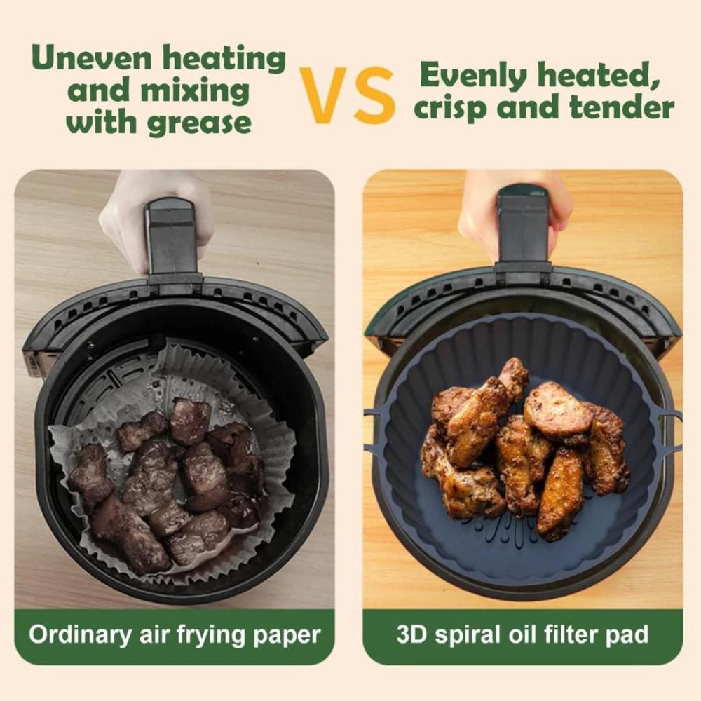 Silicone Air Fryer Liners are reusable, non-stick, and oil-proof Silicone Air Fryer Liners are perfect for roasting, baking, and microwaving. Waterproof, easy to clean and durable