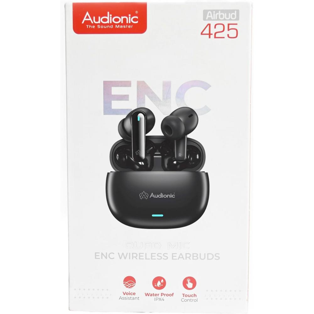 Audionic Airbud 425 Quad Mic, ENC Wireless Earbuds, Gaming mode Low Latency Earbud With 40 Hours Playtime, IPx4 Water Proof Wireless Earphones With Voice Assistance Bluetooth Earbuds.