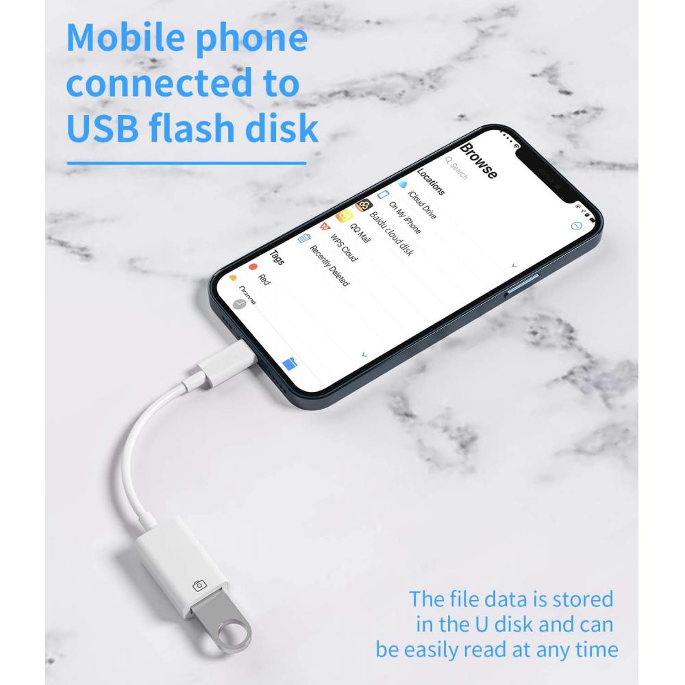 Lightning Male to USB Female Cable iPhone OTG Adapter Dongle Apple Ipad Air Camera Card Reader U Disk Flash Drive Mouse Keyboard Piano MIDI Converter for 14 13 12 11 Pro Max Mini XR X XS SE 8 7 Plus