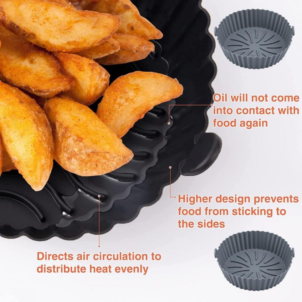 Silicone Air Fryer Liners are reusable, non-stick, and oil-proof Silicone Air Fryer Liners are perfect for roasting, baking, and microwaving. Waterproof, easy to clean and durable