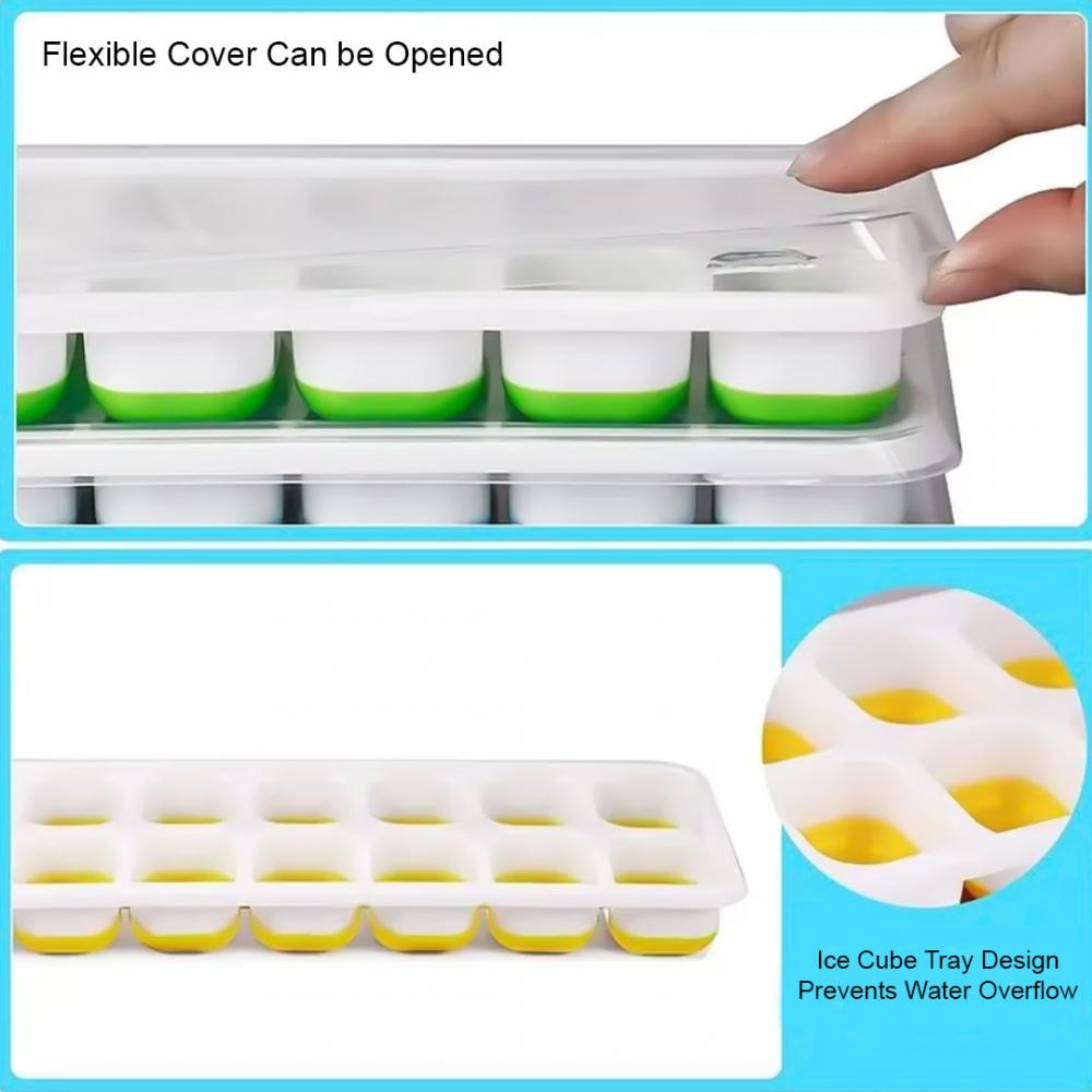 Ice Cube Trays - Silicone Base with lids, BPA Free Food Grade, Easy-Release Silicone Flexible Ice Cube Molds Ice Maker for Home, 14-Ice Cube (4 Colors) 