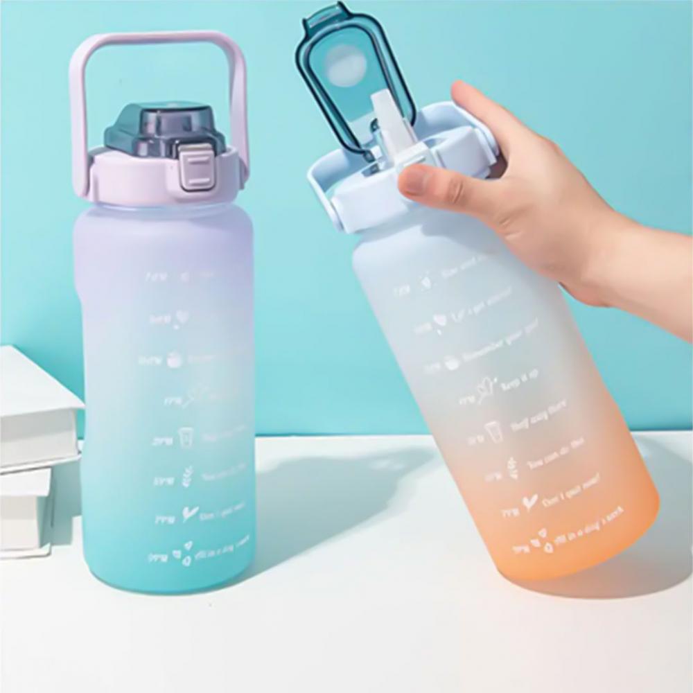 Water Bottle with Times to Drink Reminder & Removable Strainer, Fast Flow Leakproof BPA Free Non-Toxic Water Bottle for Fitness, Gym (Blue/Green)