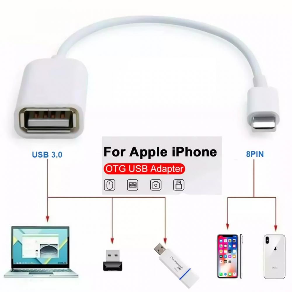 Lightning Male to USB Female Cable iPhone OTG Adapter Dongle Apple Ipad Air Camera Card Reader U Disk Flash Drive Mouse Keyboard Piano MIDI Converter for 14 13 12 11 Pro Max Mini XR X XS SE 8 7 Plus