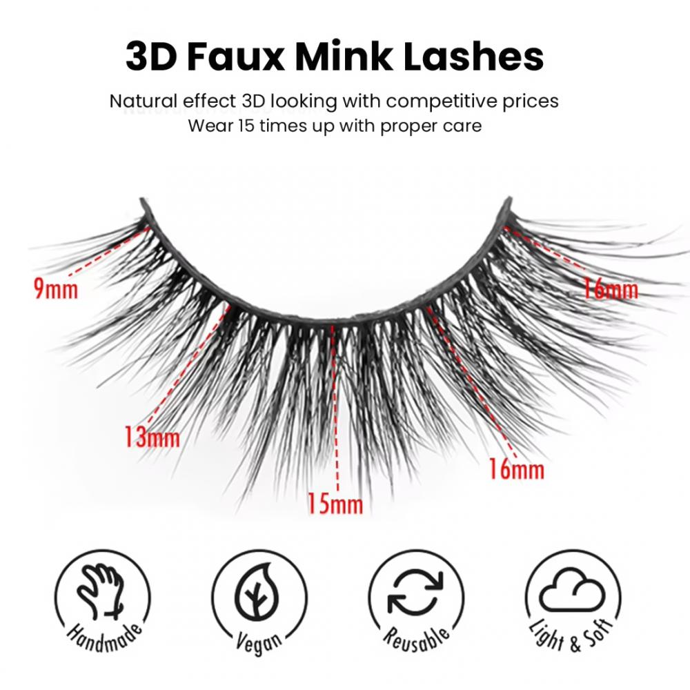  5 Pairs Long 3D Faux Mink False Eyelashes, handmade, dramatic, thick, and fluffy for a natural, long, soft look. Reusable, includes.