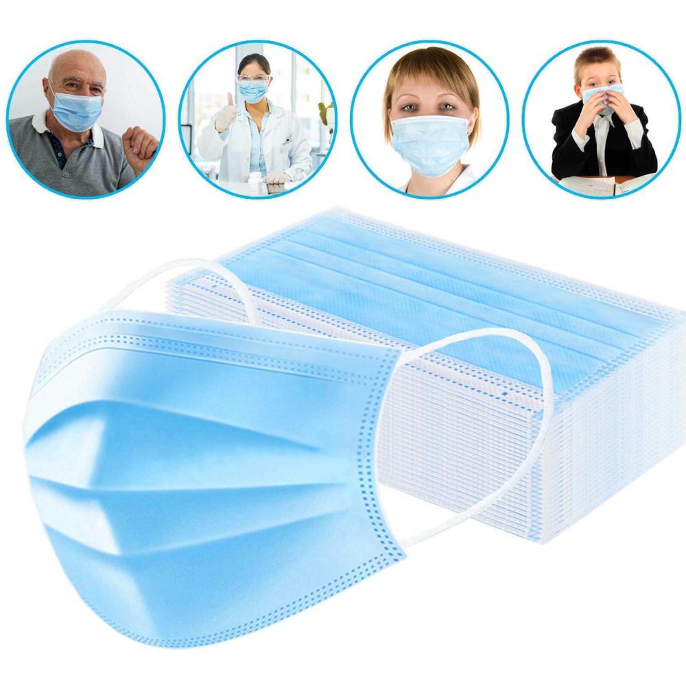 50/100/500 Blue Face Mask 3-Ply Breathable Disposable Non Surgical /Medical UK