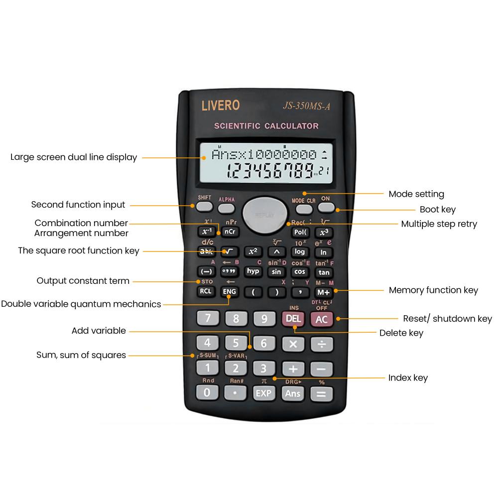 JS-82MS-A Handheld Multi-Function 2-Line Display Digital LCD Scientific Calculator School Secondary For Science Maths Stationary Calculater 240 Calculations Function Protective Auto Power Off