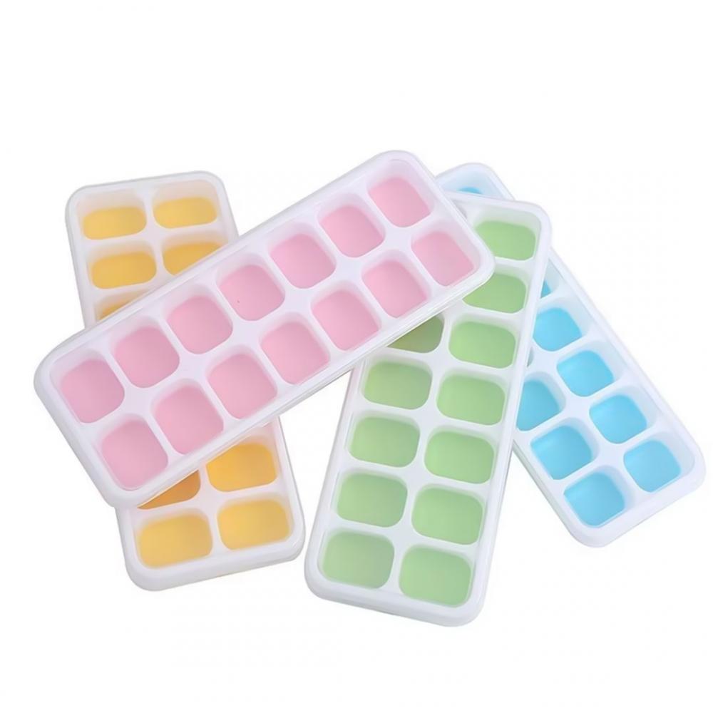 Ice Cube Trays - Silicone Base with lids, BPA Free Food Grade, Easy-Release Silicone Flexible Ice Cube Molds Ice Maker for Home, 14-Ice Cube (4 Colors) 