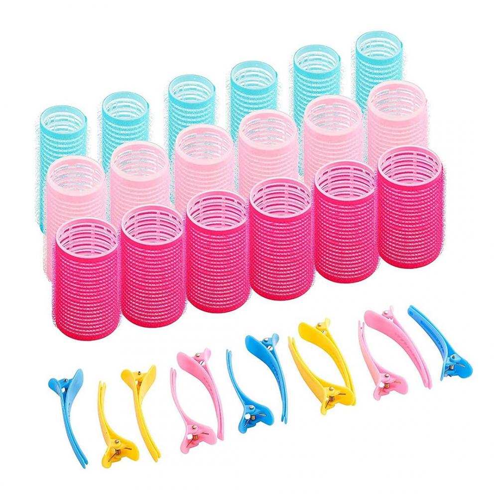 30-Pcs Hair Rollers Set includes mesh rollers in 44mm, 36mm, and 25mm sizes, plus 12 duckbill clips for styling. Comes in random colors for a fun DIY experience.